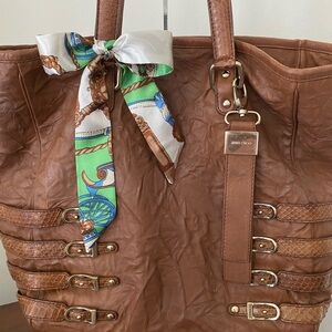 EUC Jimmy Choo Brown Leather Tote w/ Python Trim | Large Shoulder Bag | Designer